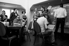 Attendees in a line to talk about their session ideas