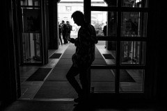 A silhouetted volunteer guarding the entrace of beyond tellerrand conference