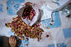 A pack of fresh pistachios on a table