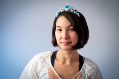 Ulya with our dautgher's Elsa tiara on her head