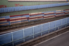 Colorful but dirty noise protection walls between Autobahn lanes
