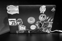 Laptop with lots of stickers