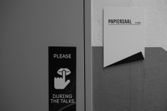A sign asking attendees to be quiet during sessions at Front Conference 2021