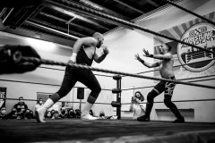 Hős Antal is charging at Yuval Goldshmit during their match at wXw Wrestling Academy's LIVE Vol. 3 event