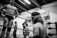 Terrible Tamas watches as Rufus Goldfeet makes his way around the ring