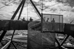 People pointing to far away landmarks on the Tetraeder in Bottrop