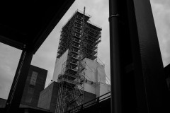 A tower covered in scaffolding
