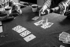 Cards and coins on a table