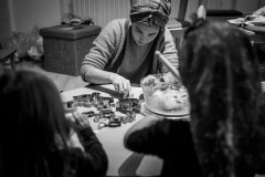 Ulya and the kids are cutting Christmas cookies
